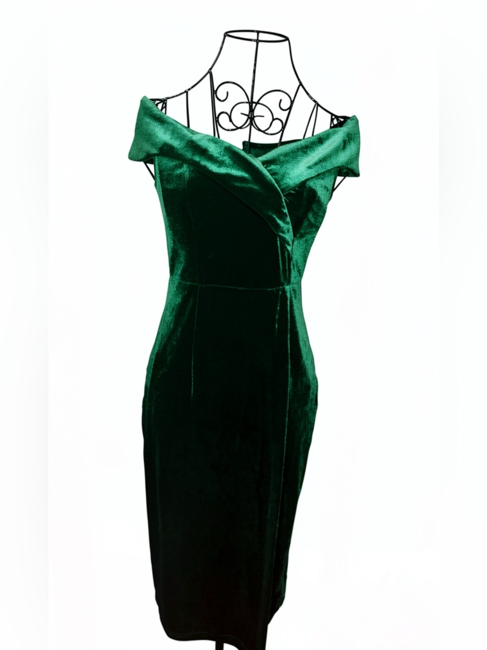 Retro Stage Green Velvet Off-Shoulder Dress NWT Size S 1960s Vintage Style